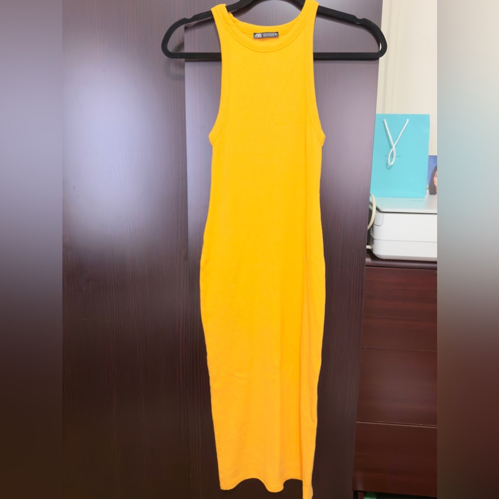 Zara Yellow Halter Sheath Maxi Dress for Cocktail